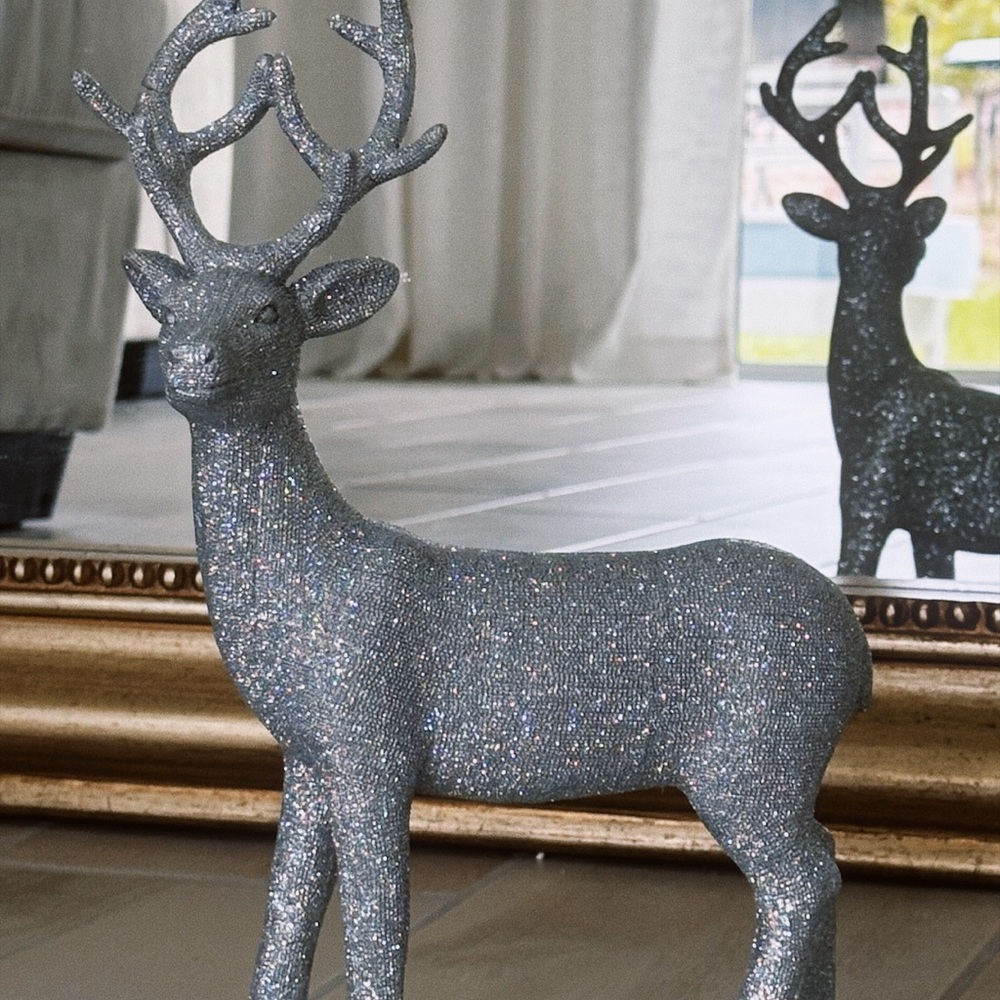 Z Gallerie Silver Glitter Deer Sculpture – Holiday or Year-Round Decor